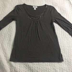 Ann Taylor Loft Grey embellished Top XS